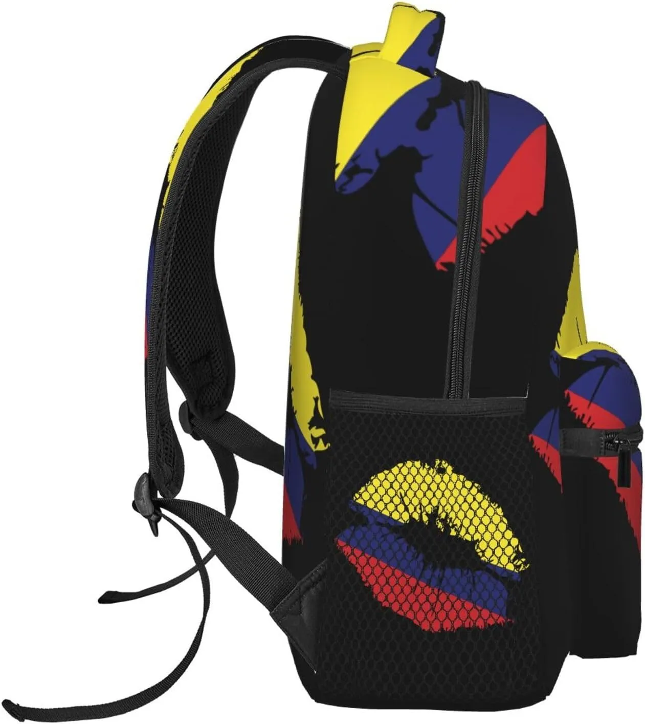 Colombia Flag Lips Colombian Kiss Casual Backpack Travel Pack Bag Laptop Backpacks With Side Pockets Front Zipper Pockets Bookpack Daypack Picnic Rucksack Computer Bag