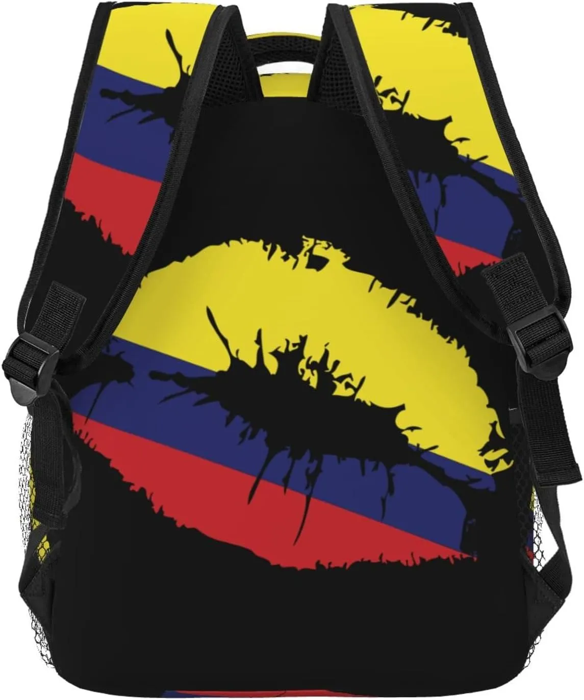 Colombia Flag Lips Colombian Kiss Casual Backpack Travel Pack Bag Laptop Backpacks With Side Pockets Front Zipper Pockets Bookpack Daypack Picnic Rucksack Computer Bag