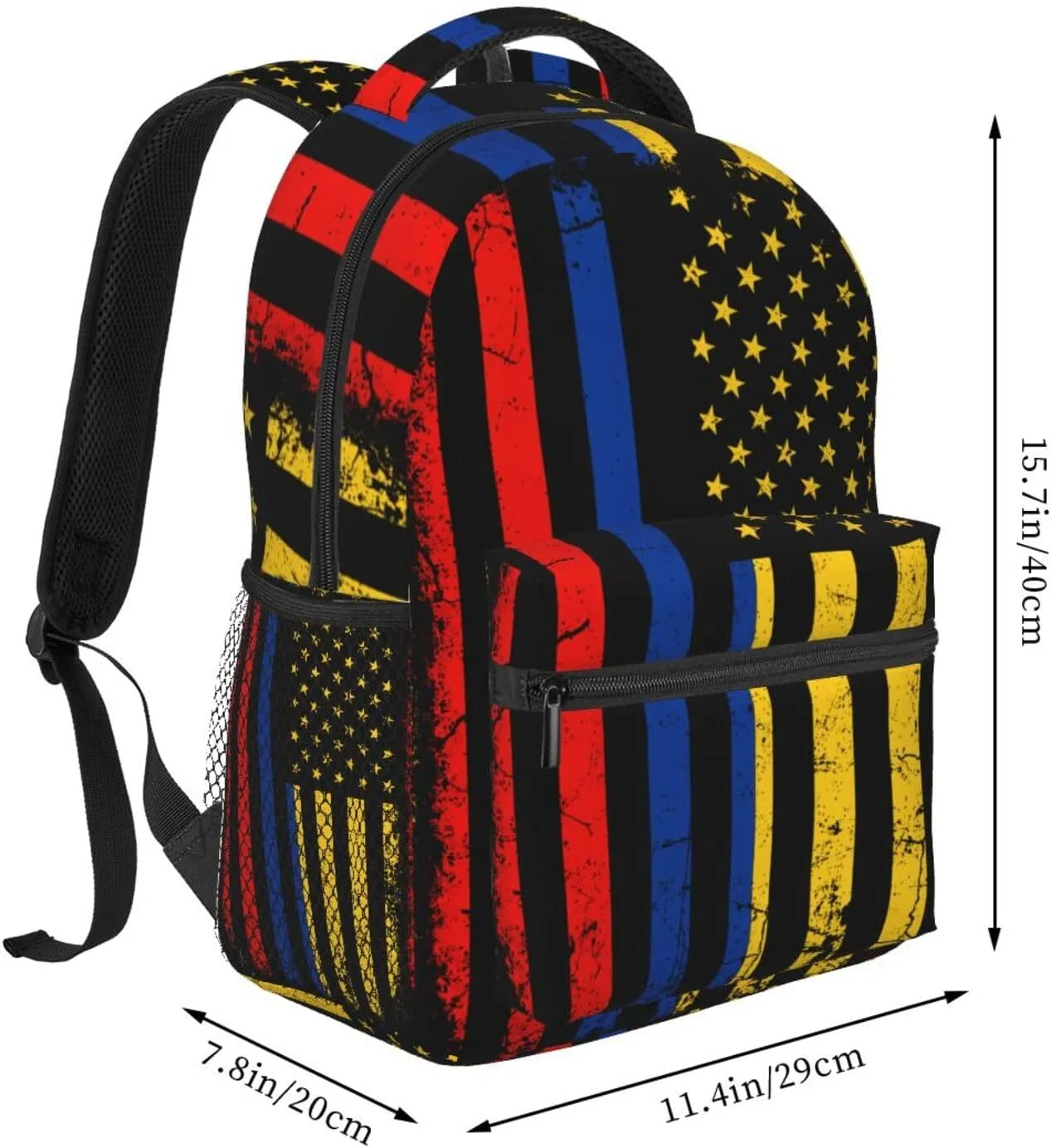 Colombian American Flag Colombia Roots America Casual Backpack Travel Pack Bag Laptop Backpacks With Side Pockets Front Zipper Pockets Bookpack Daypack Picnic Rucksack Computer Bag