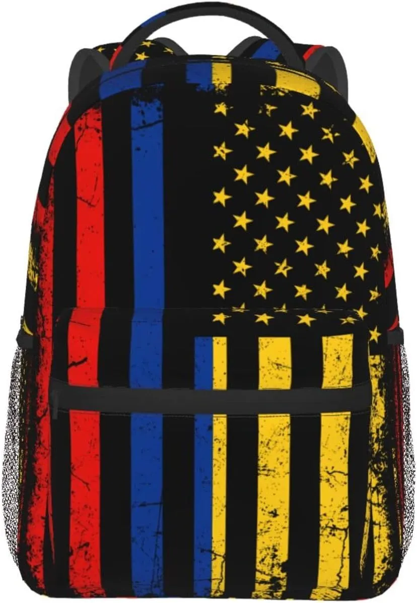 Colombian American Flag Colombia Roots America Casual Backpack Travel Pack Bag Laptop Backpacks With Side Pockets Front Zipper Pockets Bookpack Daypack Picnic Rucksack Computer Bag