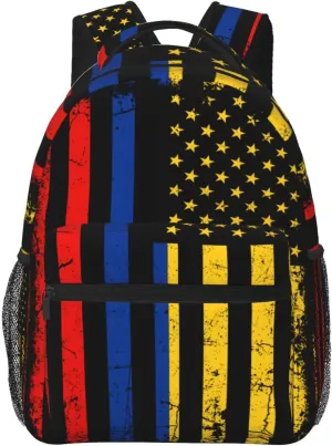 Colombian American Flag Colombia Roots America Casual Backpack Travel Pack Bag Laptop Backpacks With Side Pockets Front Zipper Pockets Bookpack Daypack Picnic Rucksack Computer Bag