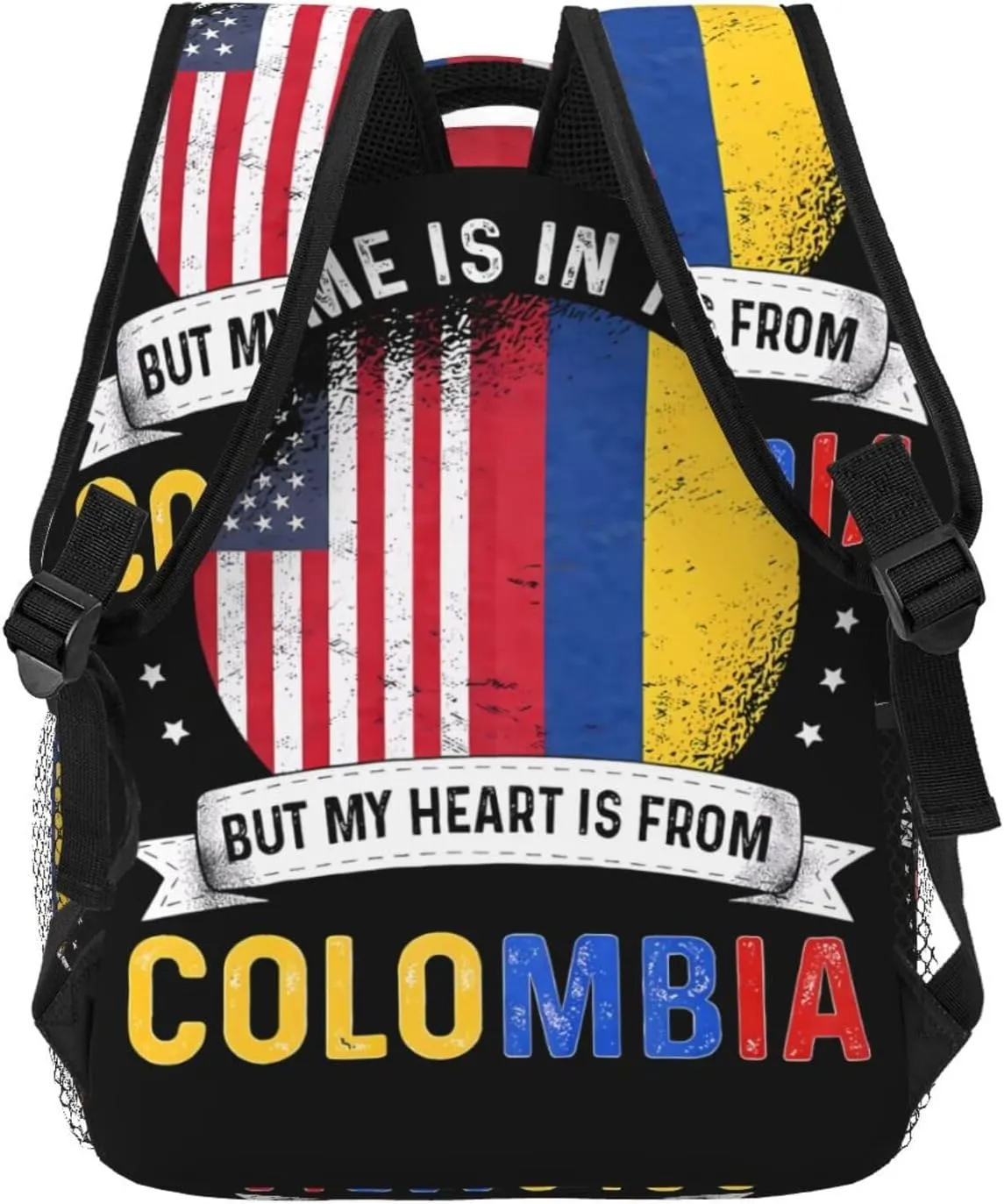 Colombian American Patriot Heart Is From Colombia Flag Casual Backpack Travel Pack Bag Laptop Backpacks With Side Pockets Front Zipper Pockets Bookpack Daypack Picnic Rucksack Computer Bag