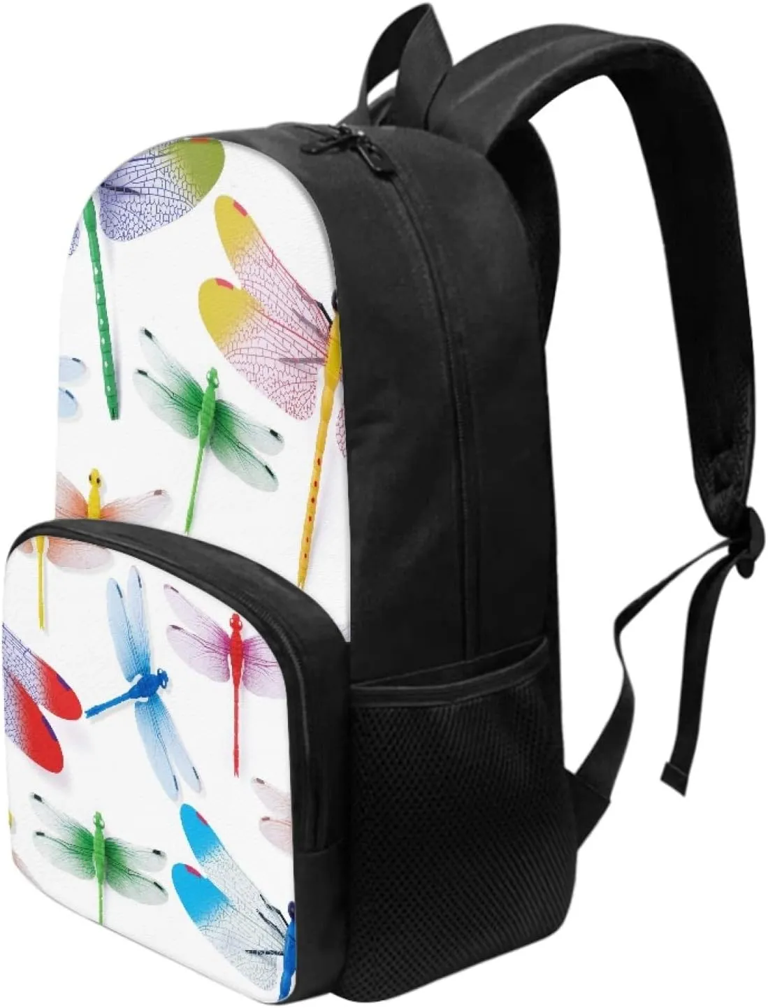 Colourful Dragonfly Print 17 Inch Backpack Kids Lightweight Backpacks with Adjustable Straps Casual Large Capacity Travel Laptop Daypack Bag School Supplies
