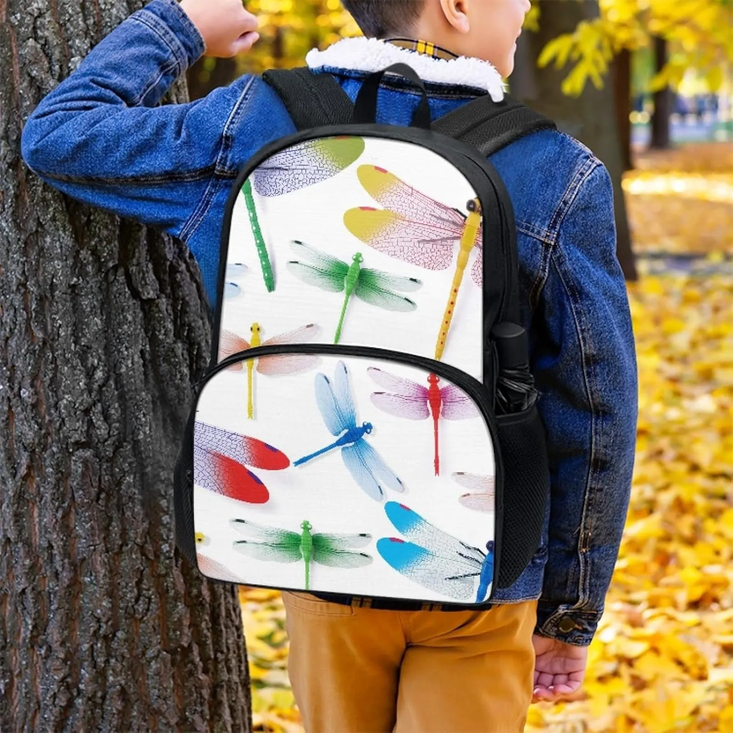 Colourful Dragonfly Print 17 Inch Backpack Kids Lightweight Backpacks with Adjustable Straps Casual Large Capacity Travel Laptop Daypack Bag School Supplies