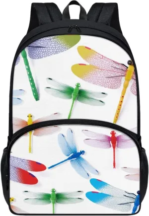 Colourful Dragonfly Print 17 Inch Backpack Kids Lightweight Backpacks with Adjustable Straps Casual Large Capacity Travel Laptop Daypack Bag School Supplies
