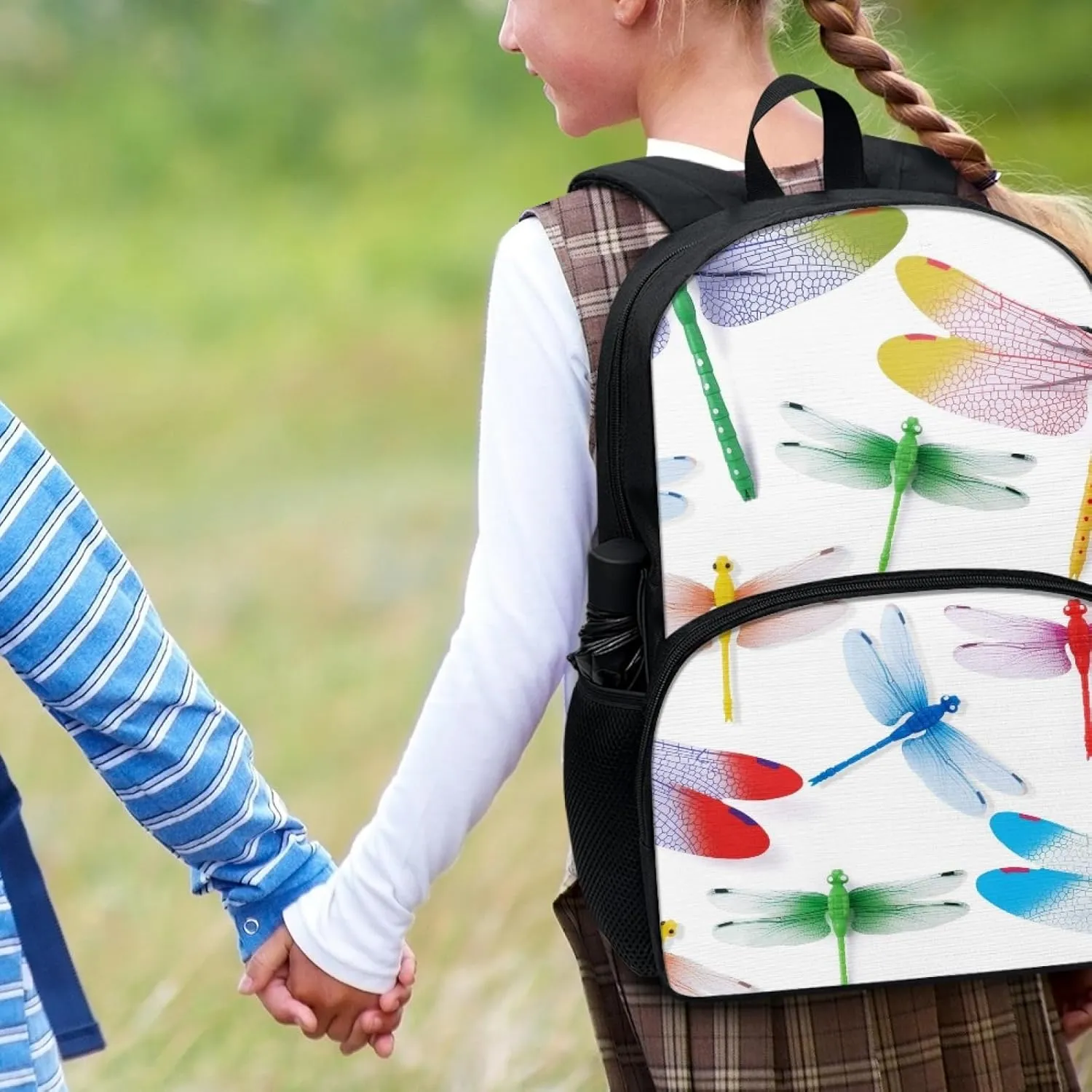 Colourful Dragonfly Print 17 Inch Backpack Kids Lightweight Backpacks with Adjustable Straps Casual Large Capacity Travel Laptop Daypack Bag School Supplies