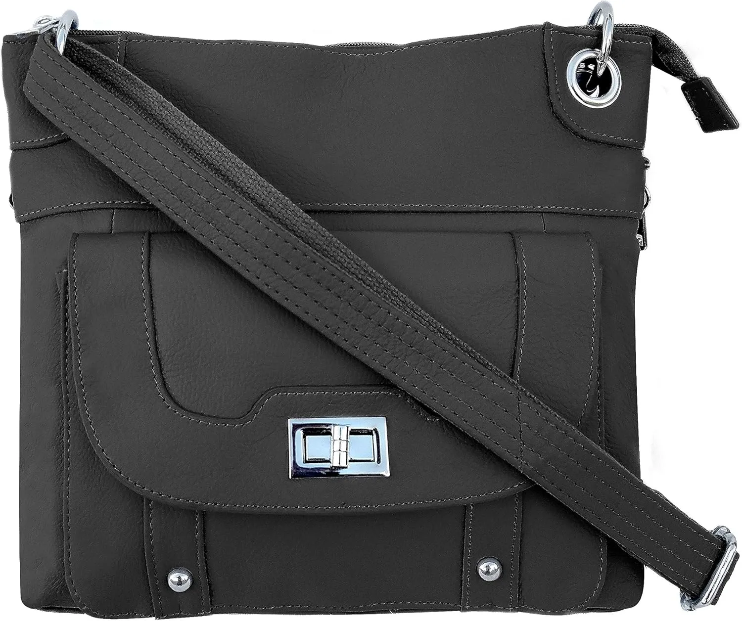Concealed Carry Gun Purse - Twist Lock Pocket Crossbody Bag by Roma Leathers (Black)