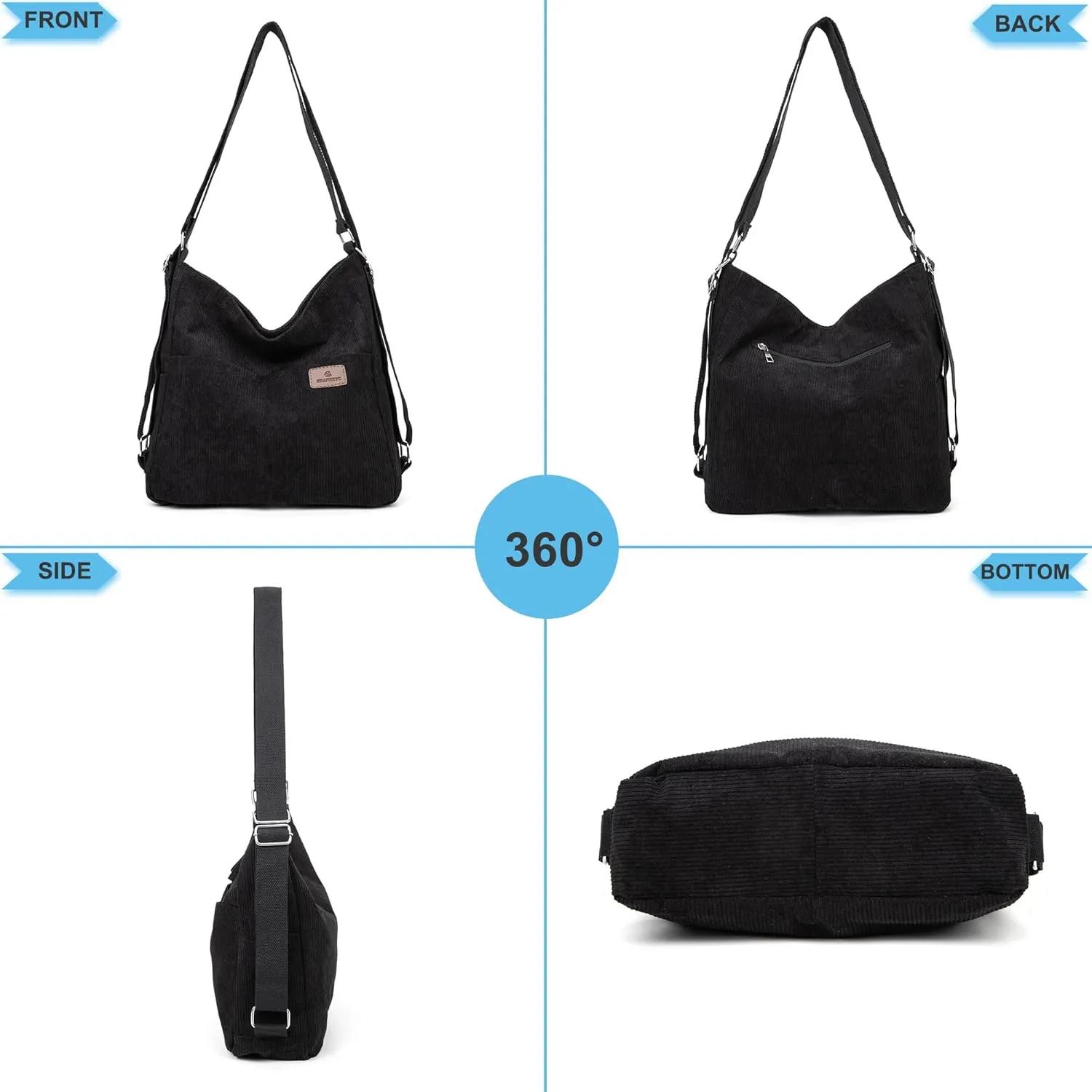 Corduroy Tote Backpack Crossbody Bag for Women, Convertible Shoulder Bags Designer Handbag for College, Work