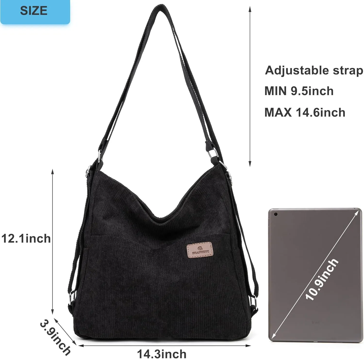 Corduroy Tote Backpack Crossbody Bag for Women, Convertible Shoulder Bags Designer Handbag for College, Work