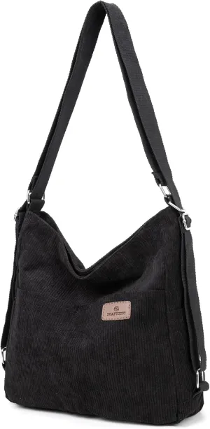 Corduroy Tote Backpack Crossbody Bag for Women, Convertible Shoulder Bags Designer Handbag for College, Work