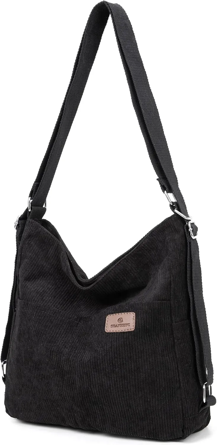 Corduroy Tote Backpack Crossbody Bag for Women, Convertible Shoulder Bags Designer Handbag for College, Work