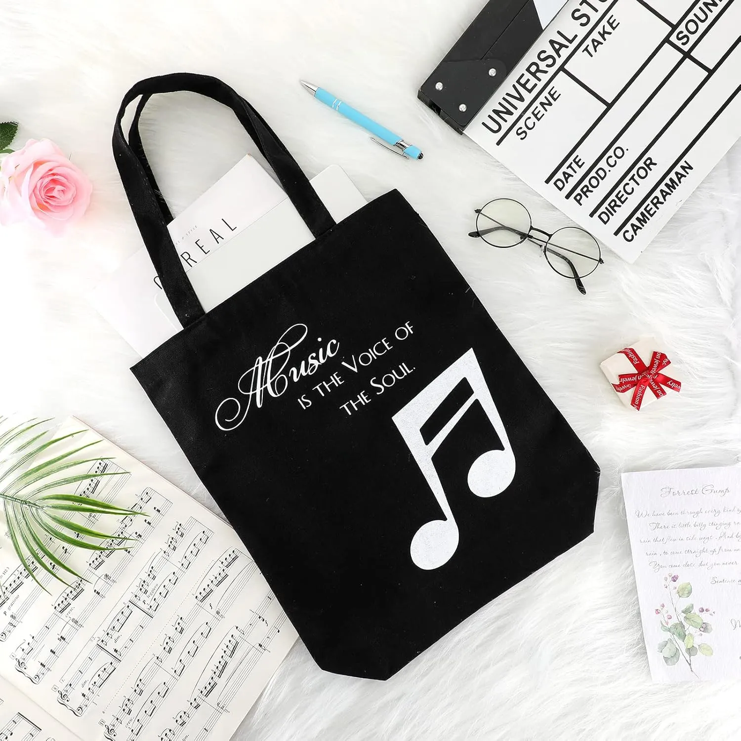 Coume 4 Pcs Music Note Totes Bag Bulk Canvas Handbag Reusable Shopping Bags for Students Teacher Music Lover Gifts
