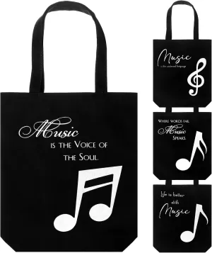 Coume 4 Pcs Music Note Totes Bag Bulk Canvas Handbag Reusable Shopping Bags for Students Teacher Music Lover Gifts