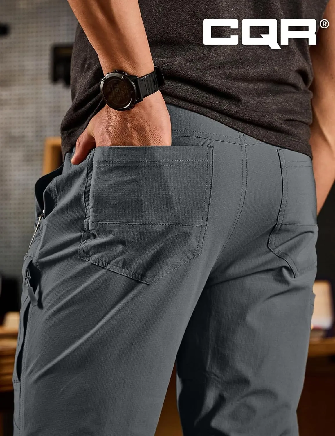 CQR Men's Vent Stretch Pants, Quick Dry Lightweight Casual Cargo Pants, Water Resistant Straight-Fit Utility Work Pants