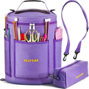 CRAFTISS Knitting Bag Yarn Storage - Mother's Day Gift - Puprle Durable Canvas Yarn Bag for Crochet Accessories - Yarn Organizer Crochet Bag with Knitting Accessories Case