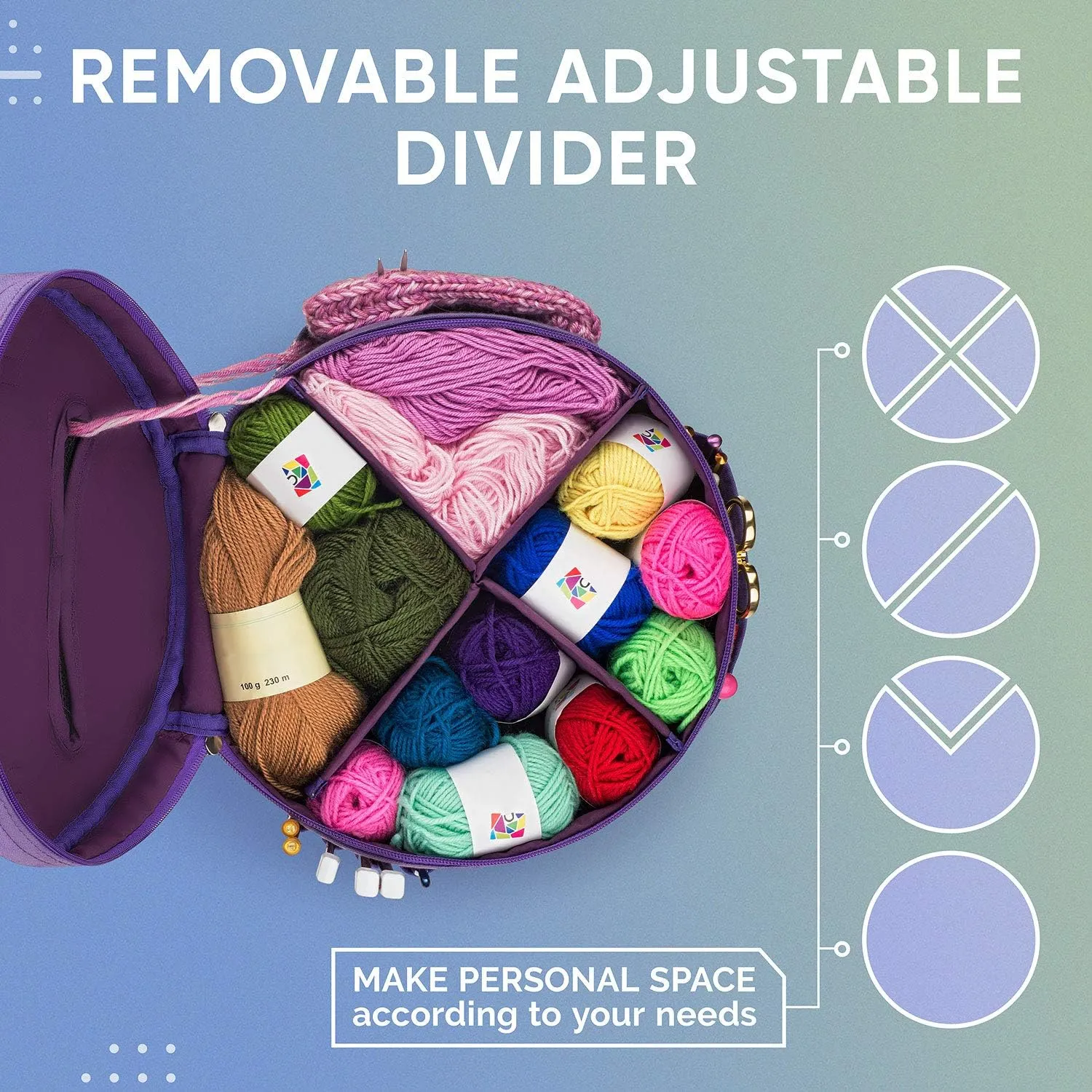 CRAFTISS Knitting Bag Yarn Storage - Mother's Day Gift - Puprle Durable Canvas Yarn Bag for Crochet Accessories - Yarn Organizer Crochet Bag with Knitting Accessories Case