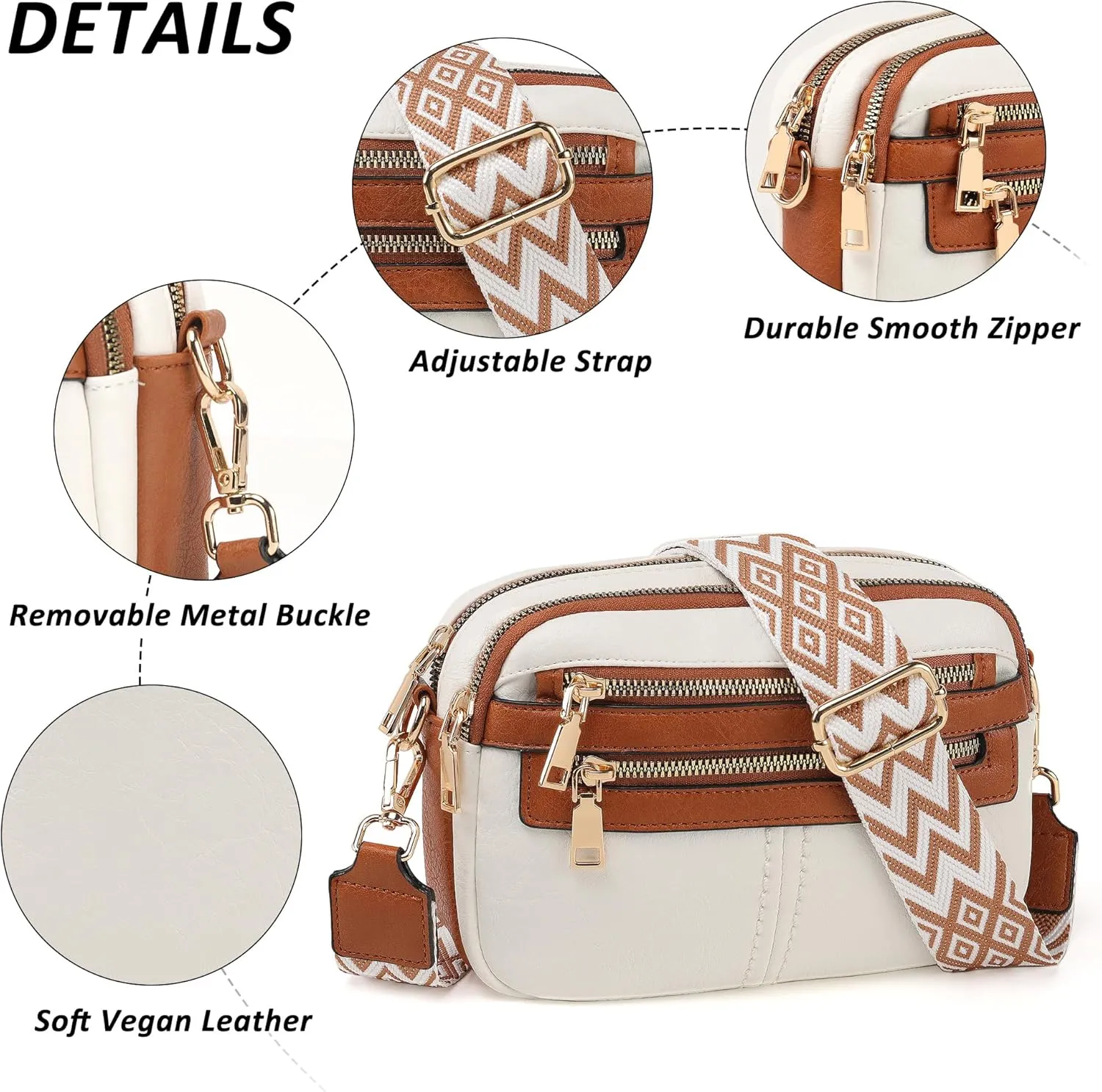 Crossbody Bags for Women, 6-Pockets Purses for Women, Vegan Leather Handbags Shoulder Bag for Travel Shopping