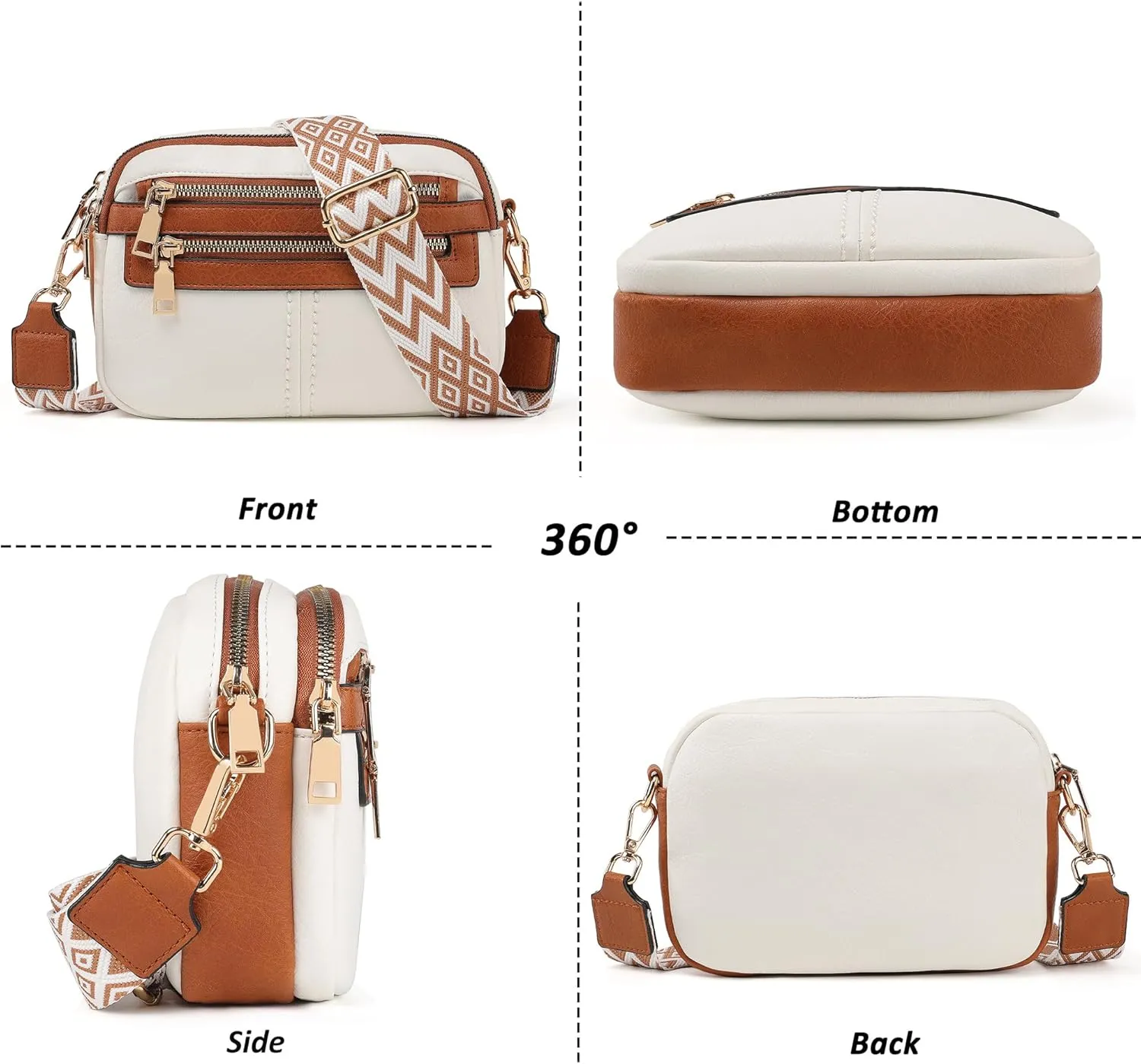 Crossbody Bags for Women, 6-Pockets Purses for Women, Vegan Leather Handbags Shoulder Bag for Travel Shopping