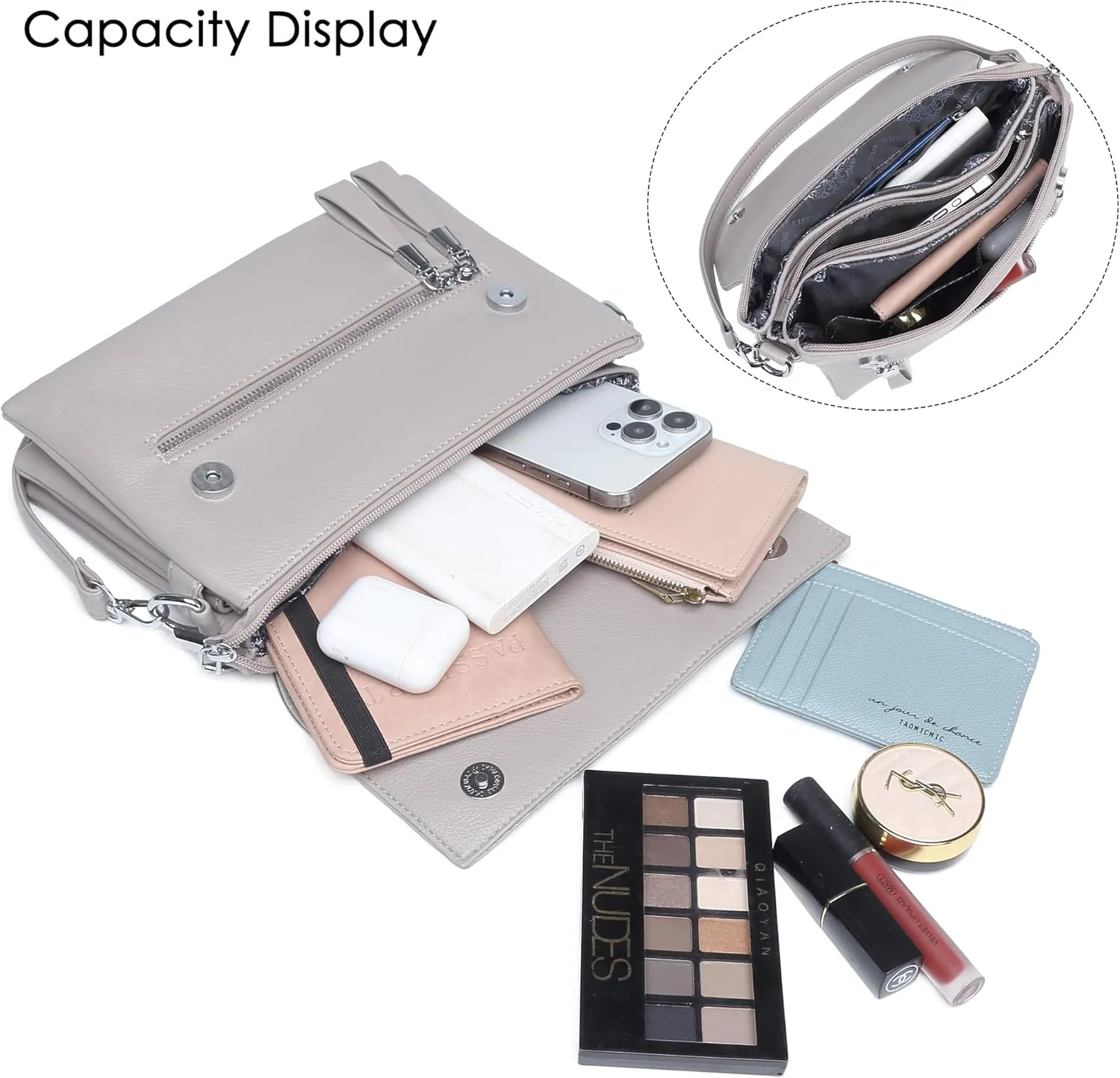 Crossbody Bags for Women - PU Leather Tote Shoulder Camera Clutch with Adjustable Strap (Khaki)