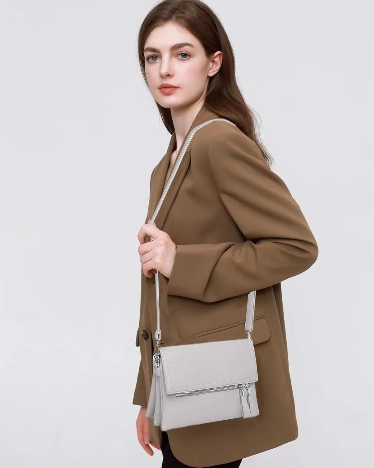 Crossbody Bags for Women - PU Leather Tote Shoulder Camera Clutch with Adjustable Strap (Khaki)