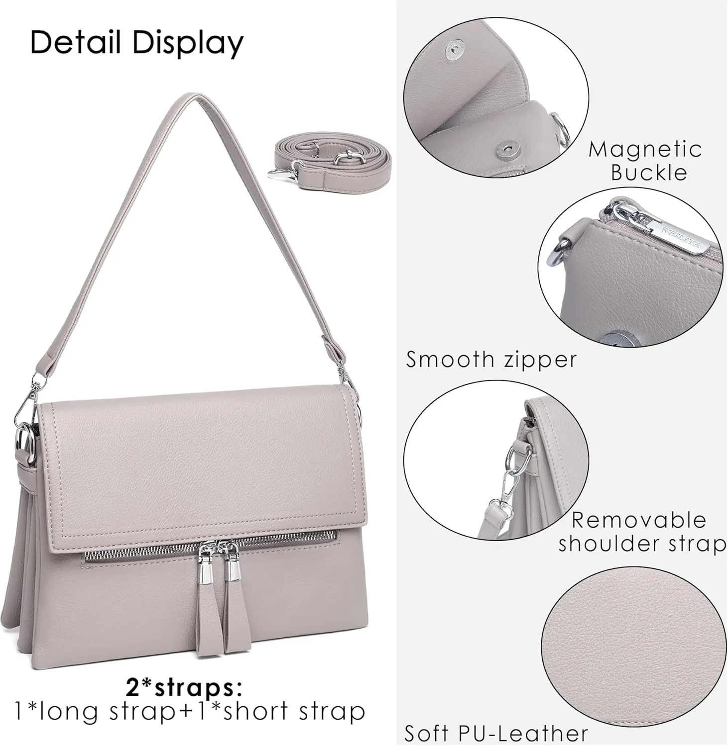 Crossbody Bags for Women - PU Leather Tote Shoulder Camera Clutch with Adjustable Strap (Khaki)
