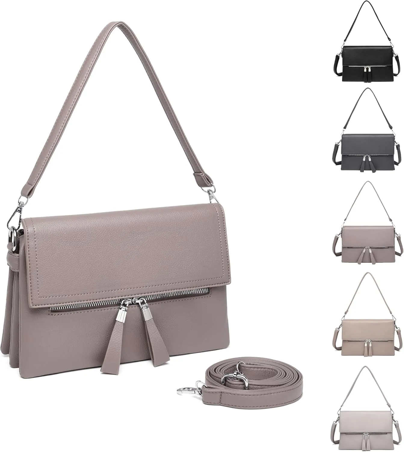 Crossbody Bags for Women - PU Leather Tote Shoulder Camera Clutch with Adjustable Strap (Khaki)