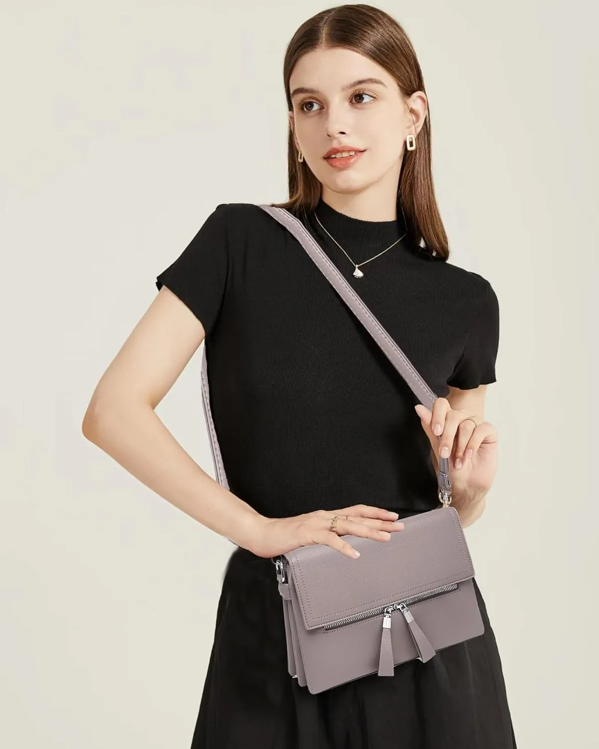 Crossbody Bags for Women - PU Leather Tote Shoulder Camera Clutch with Adjustable Strap (Khaki)