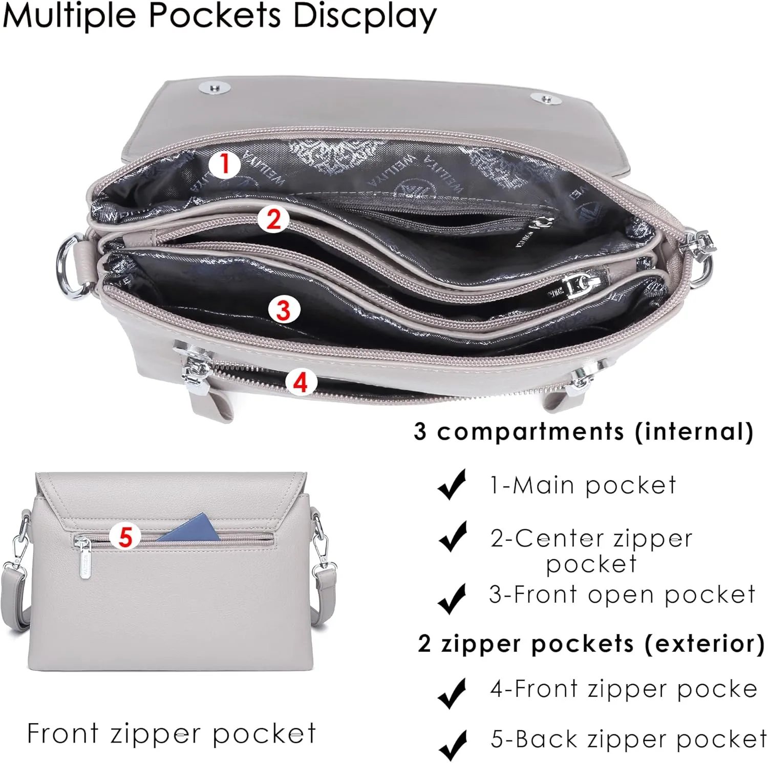 Crossbody Bags for Women - PU Leather Tote Shoulder Camera Clutch with Adjustable Strap (Khaki)