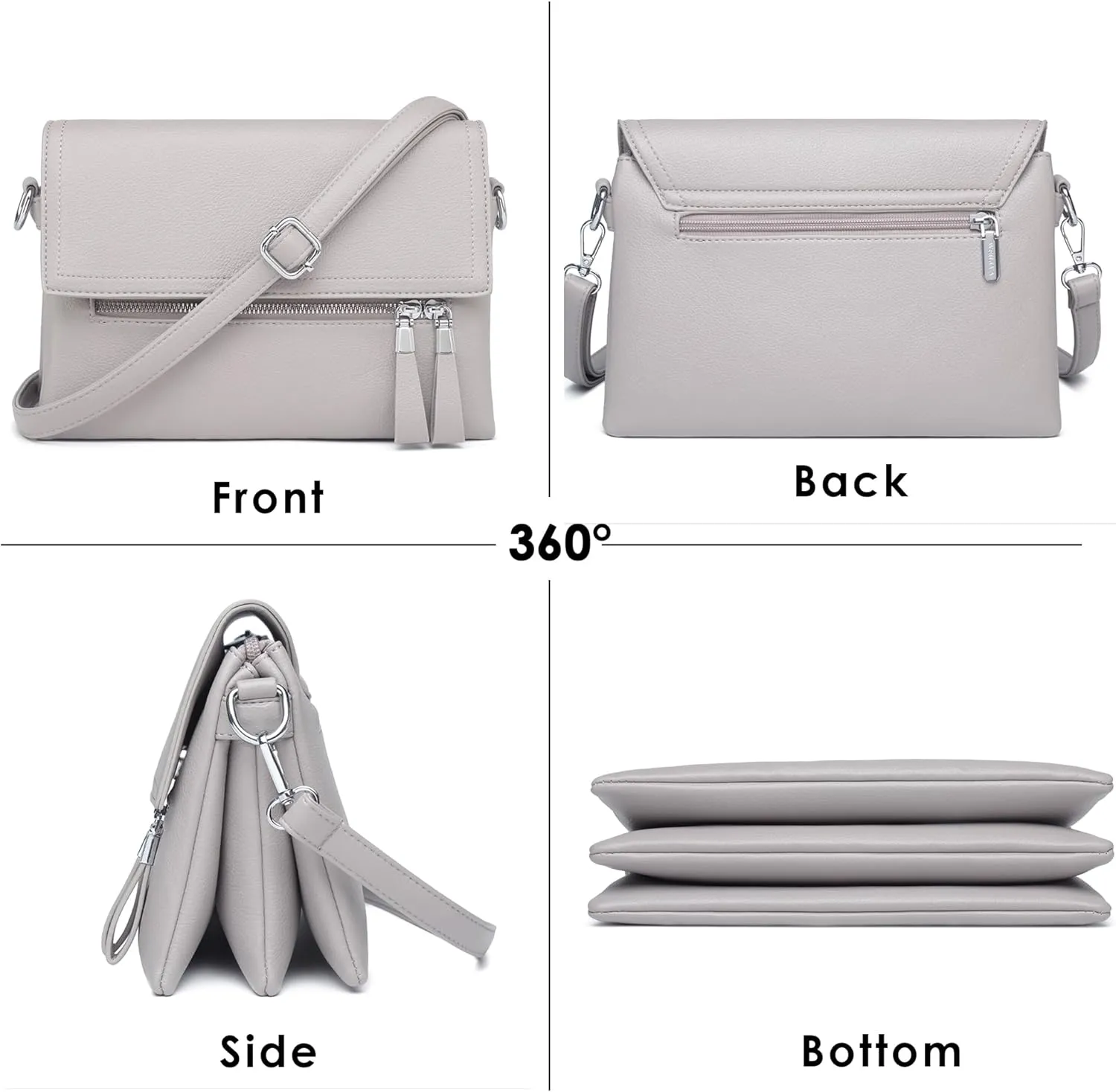 Crossbody Bags for Women - PU Leather Tote Shoulder Camera Clutch with Adjustable Strap (Khaki)