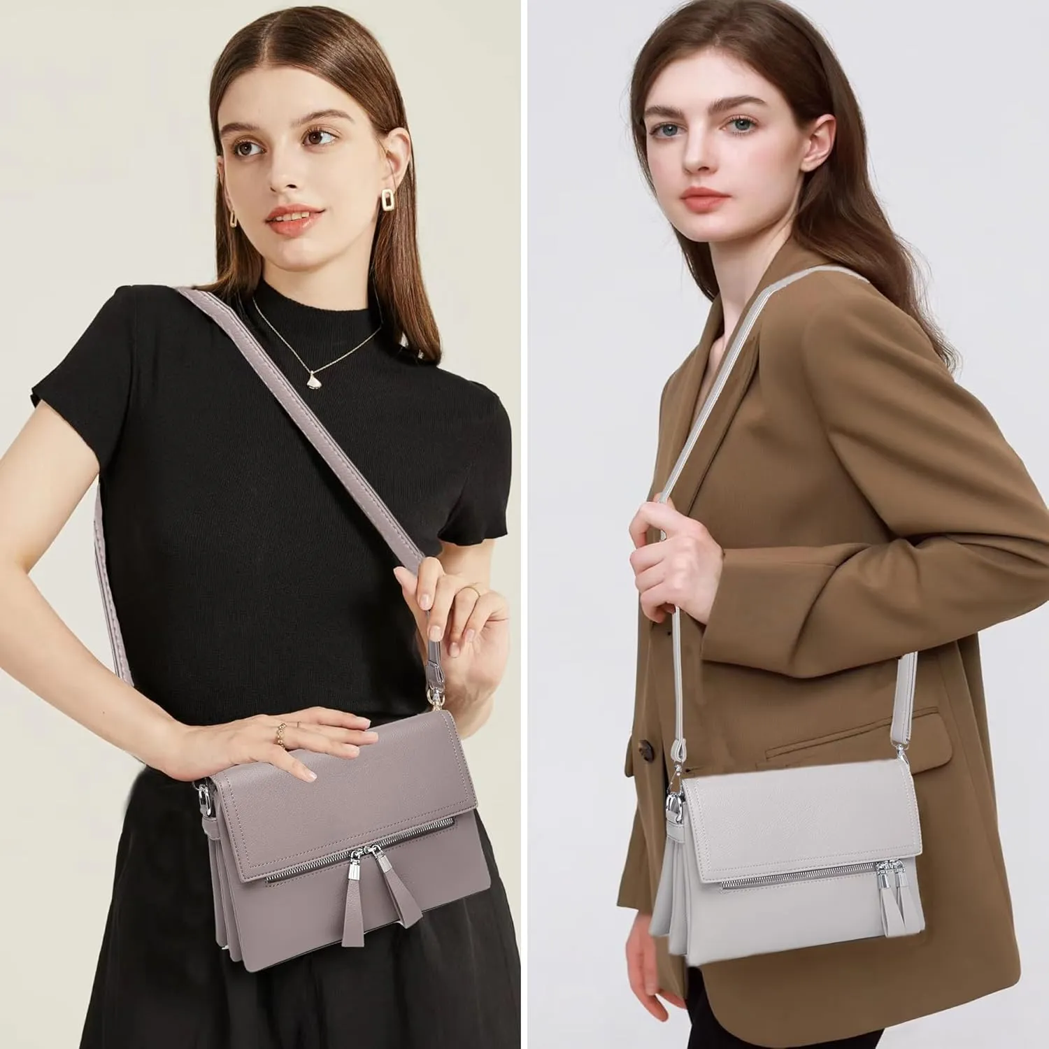 Crossbody Bags for Women - PU Leather Tote Shoulder Camera Clutch with Adjustable Strap (Khaki)