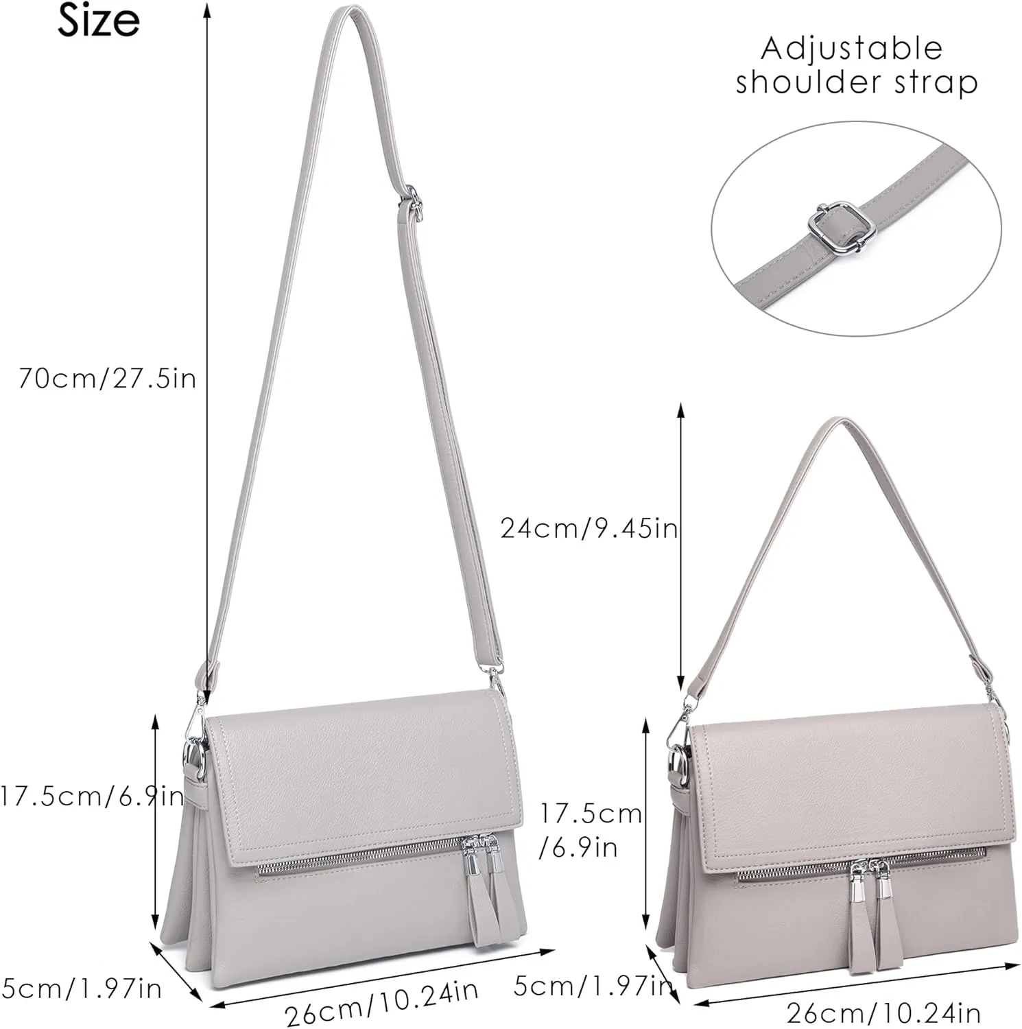 Crossbody Bags for Women - PU Leather Tote Shoulder Camera Clutch with Adjustable Strap (Khaki)