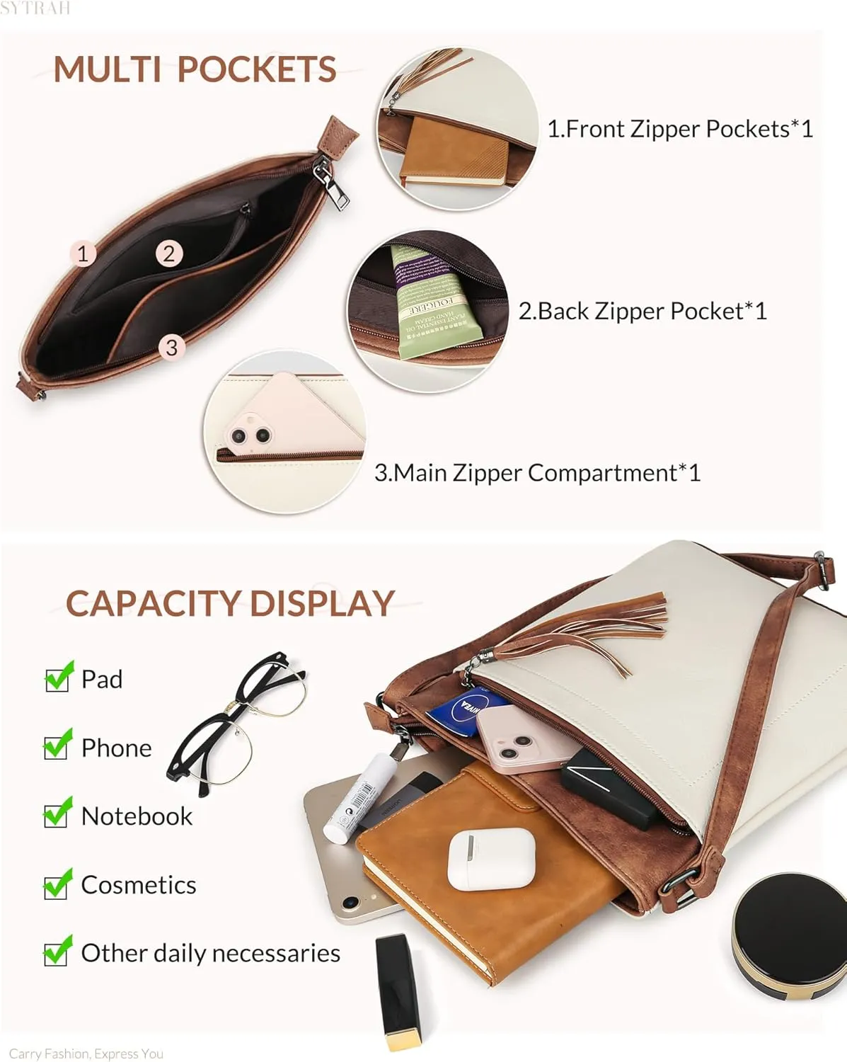 Crossbody Purses for Women, Premium Vagan Leather Crossbody Bag, Adjustable Strap Lightweight Shoulder Bag with Tassel