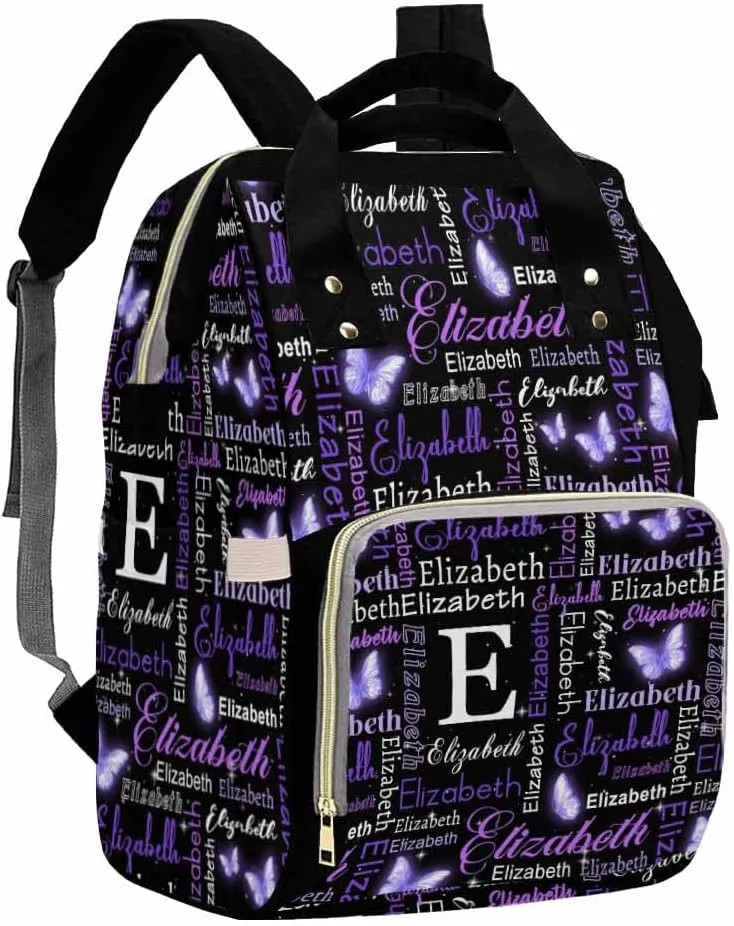 Custom Baby Diaper Bags for Girls, Customized Butterfly Nappy Bags for Travel Camping Hiking Shopping Personalized Casual Mommy Backpack for Mom Women