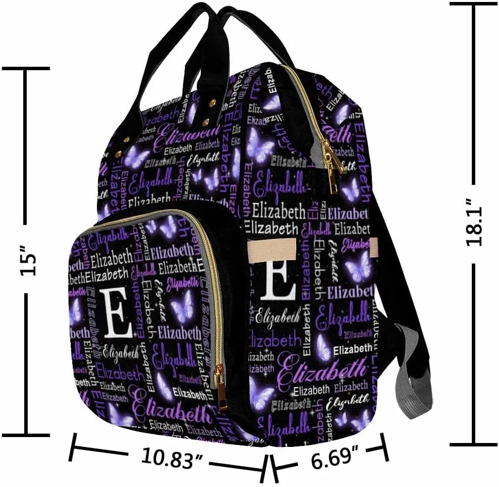 Custom Baby Diaper Bags for Girls, Customized Butterfly Nappy Bags for Travel Camping Hiking Shopping Personalized Casual Mommy Backpack for Mom Women