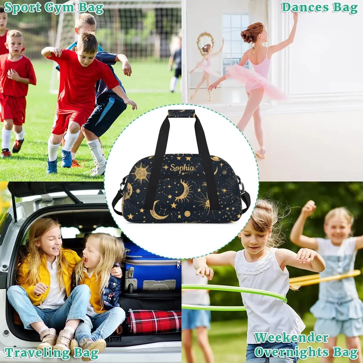 Custom-Duffel-Bag for-Kids-Boys-Girls Travel-Bag for Traveling-Girls-Women Small-Gym-Bag Dance-Bag Kids Moon Sun-Luggage-Bag