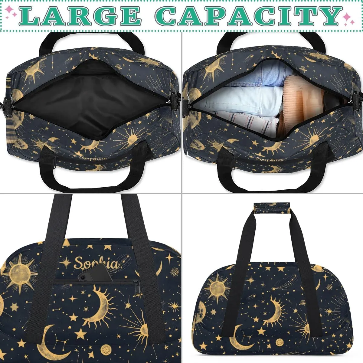 Custom-Duffel-Bag for-Kids-Boys-Girls Travel-Bag for Traveling-Girls-Women Small-Gym-Bag Dance-Bag Kids Moon Sun-Luggage-Bag