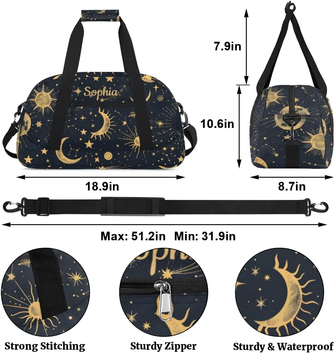 Custom-Duffel-Bag for-Kids-Boys-Girls Travel-Bag for Traveling-Girls-Women Small-Gym-Bag Dance-Bag Kids Moon Sun-Luggage-Bag