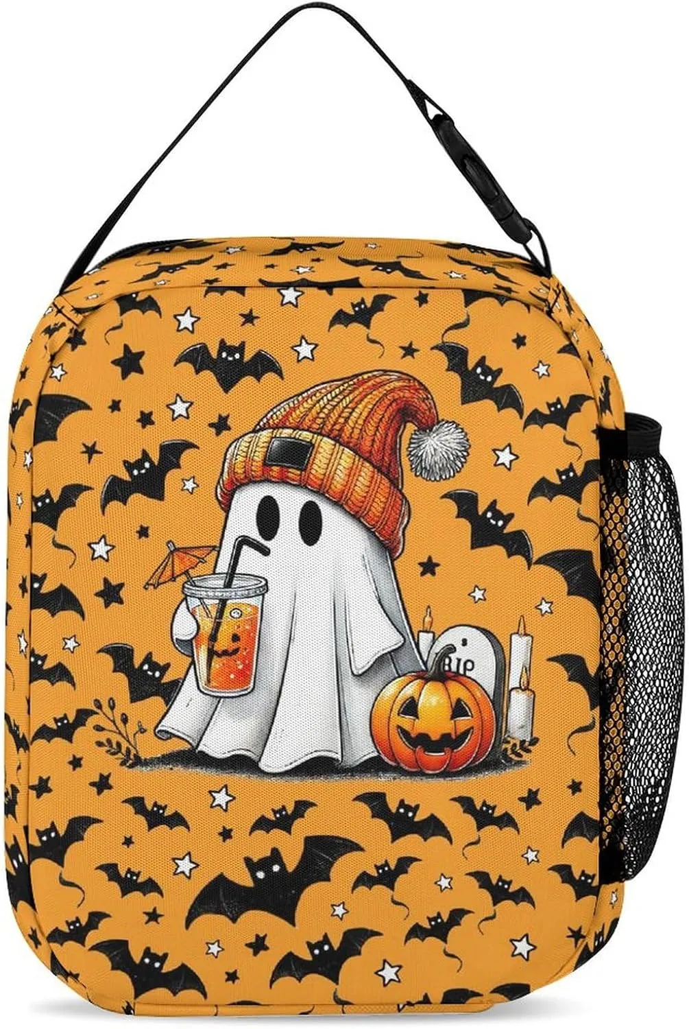 Custom Halloween Ghost Backpack with Lunch Box & Pencil Case, 16 Inch Scary Halloween Themed Bookbag, Adjustable Lightweight Large Capacity, Happy Halloween Backpacks Set for Kids Girls Boys