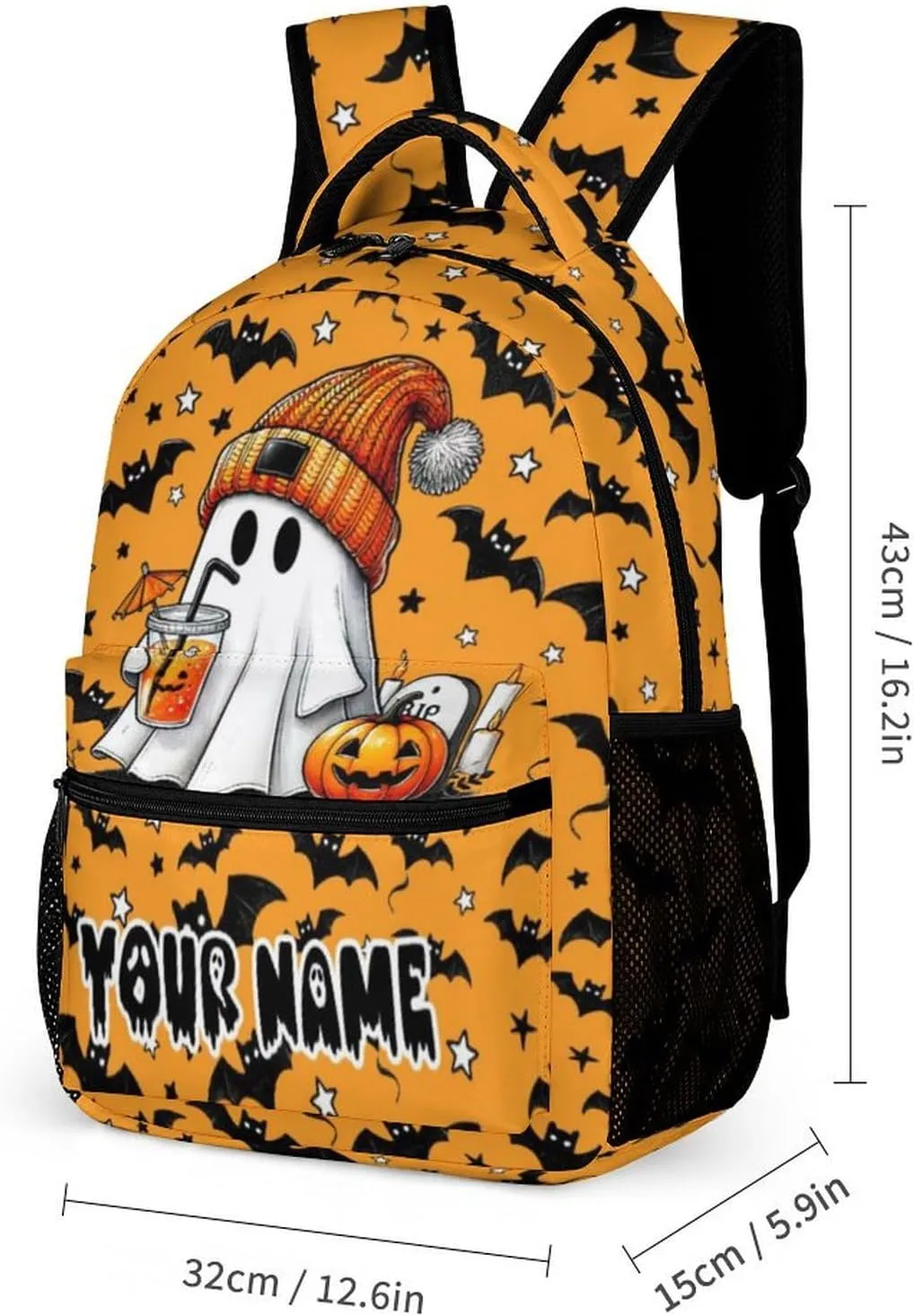 Custom Halloween Ghost Backpack with Lunch Box & Pencil Case, 16 Inch Scary Halloween Themed Bookbag, Adjustable Lightweight Large Capacity, Happy Halloween Backpacks Set for Kids Girls Boys