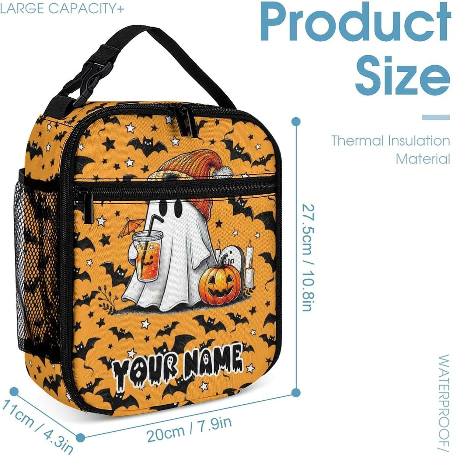 Custom Halloween Ghost Backpack with Lunch Box & Pencil Case, 16 Inch Scary Halloween Themed Bookbag, Adjustable Lightweight Large Capacity, Happy Halloween Backpacks Set for Kids Girls Boys