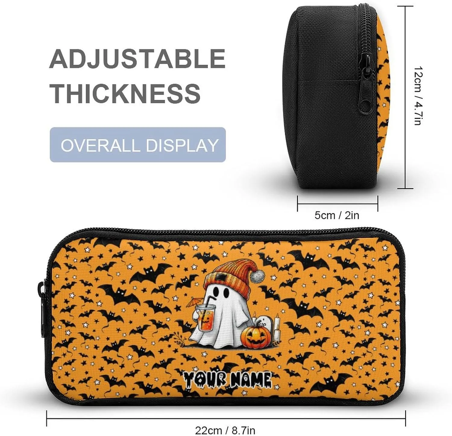 Custom Halloween Ghost Backpack with Lunch Box & Pencil Case, 16 Inch Scary Halloween Themed Bookbag, Adjustable Lightweight Large Capacity, Happy Halloween Backpacks Set for Kids Girls Boys
