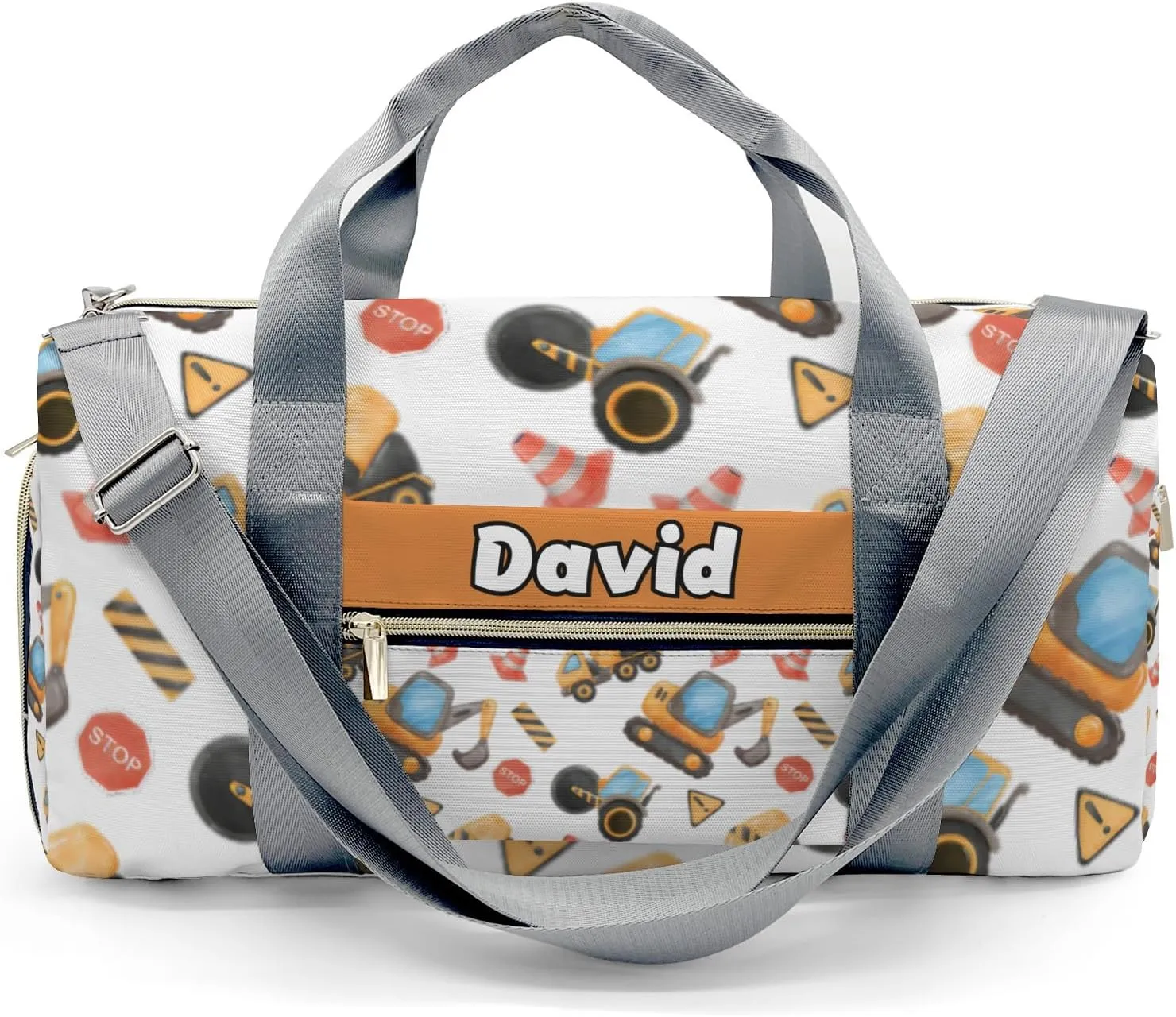 Custom Kids Cute Construction Trucks Duffel Overnight Dance Bag for Girls Personalized Dance Duffle Bag for Women Girls Customized Kids Gifts