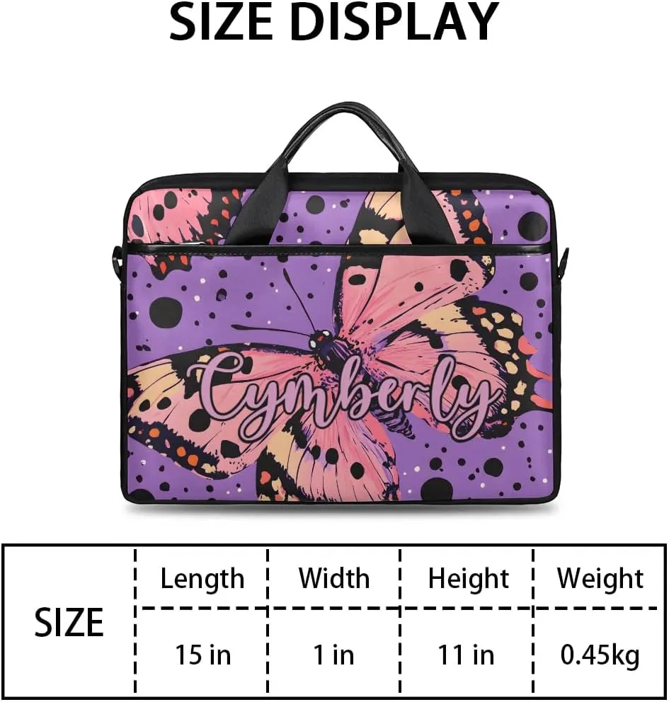 Custom Name Butterfly Laptop Bags for Women, Personalized Text Laptop Case Shoulder Bag,Computer Bag for Women Work