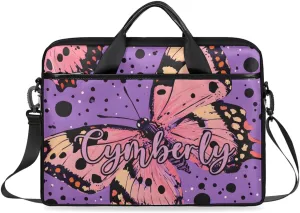 Custom Name Butterfly Laptop Bags for Women, Personalized Text Laptop Case Shoulder Bag,Computer Bag for Women Work