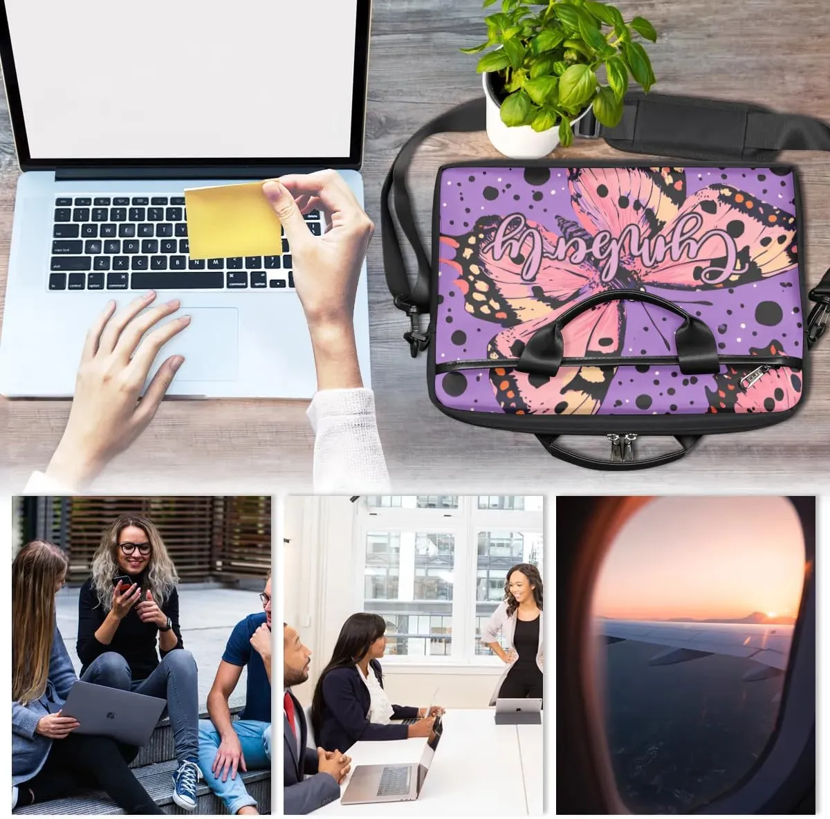 Custom Name Butterfly Laptop Bags for Women, Personalized Text Laptop Case Shoulder Bag,Computer Bag for Women Work