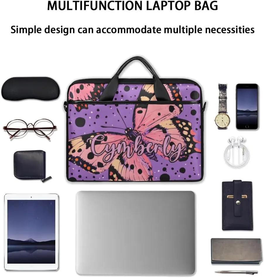 Custom Name Butterfly Laptop Bags for Women, Personalized Text Laptop Case Shoulder Bag,Computer Bag for Women Work