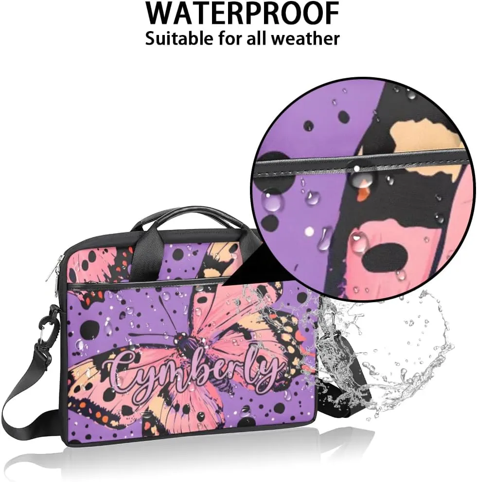 Custom Name Butterfly Laptop Bags for Women, Personalized Text Laptop Case Shoulder Bag,Computer Bag for Women Work
