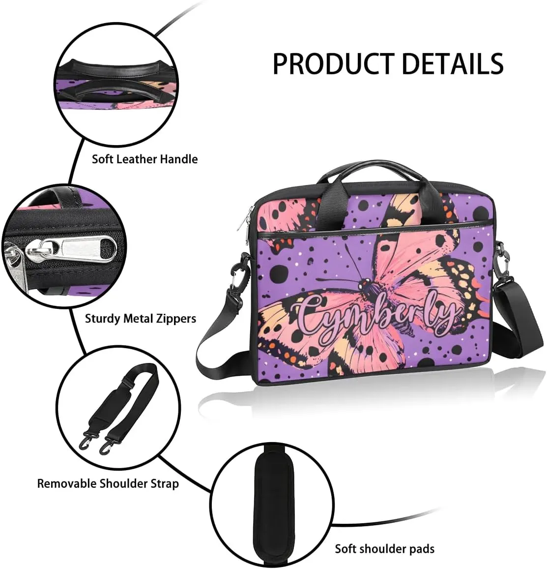 Custom Name Butterfly Laptop Bags for Women, Personalized Text Laptop Case Shoulder Bag,Computer Bag for Women Work