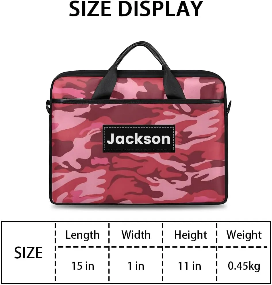 Custom Name Camouflage Laptop Bags for Men Women, Personalized Text Laptop Case Computer Bags for Work, 15 Inch