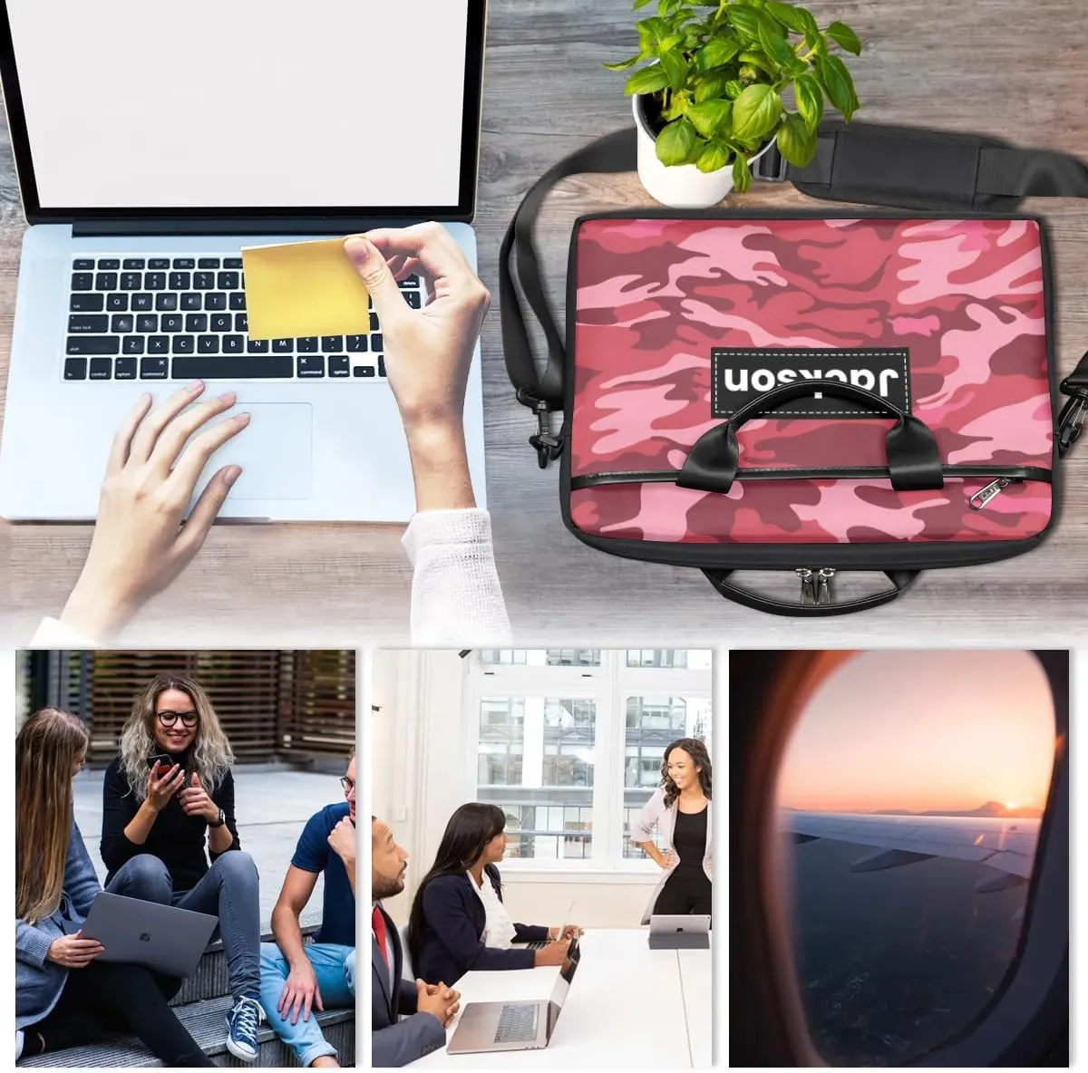 Custom Name Camouflage Laptop Bags for Men Women, Personalized Text Laptop Case Computer Bags for Work, 15 Inch